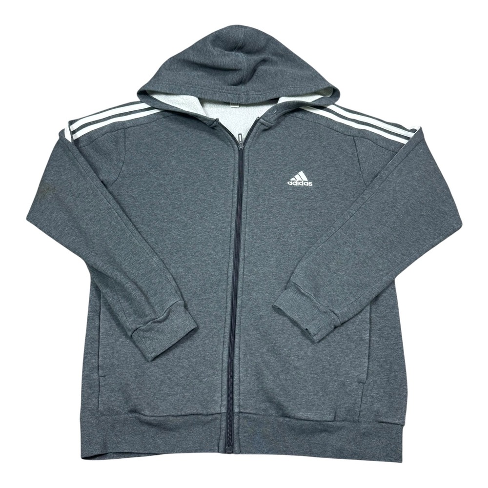 Adidas 2023 Gray Striped Sleeve Cotton Blend Full Zip Hoodie Men's Medium Flaws